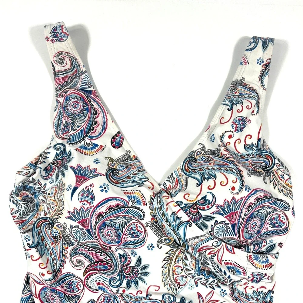 Nip Tuck Swim Louise One Piece Swimsuit Size 6 White Paisley Tummy Control‎ EUC